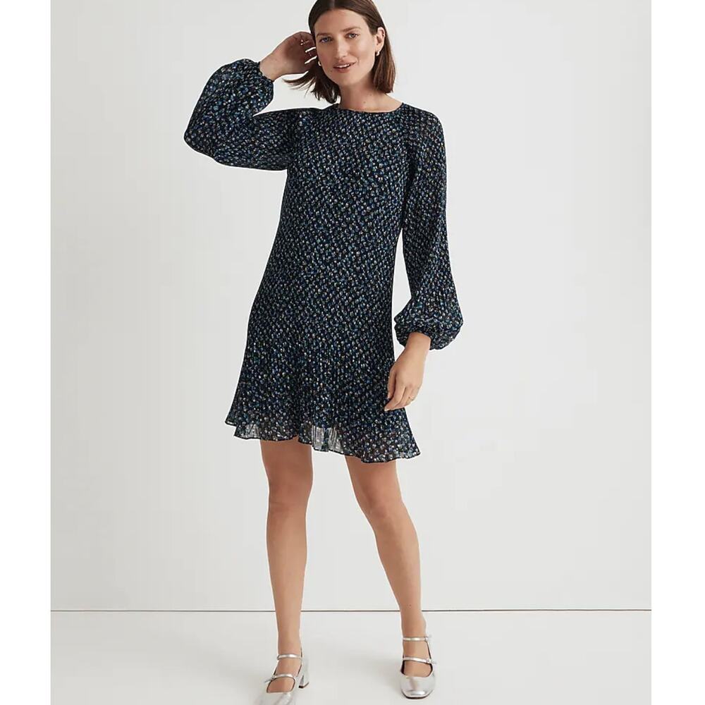 NWT Madewell Crinkle Georgette Mini Dress in Blue Floral NO123